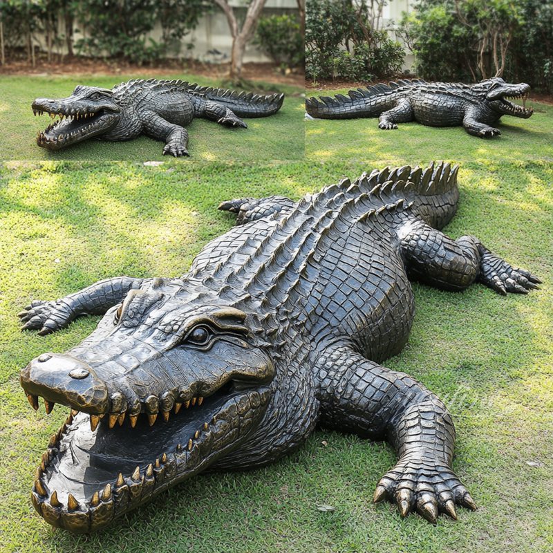 Large Outdoor Bronze Crocodile Sculpture Details