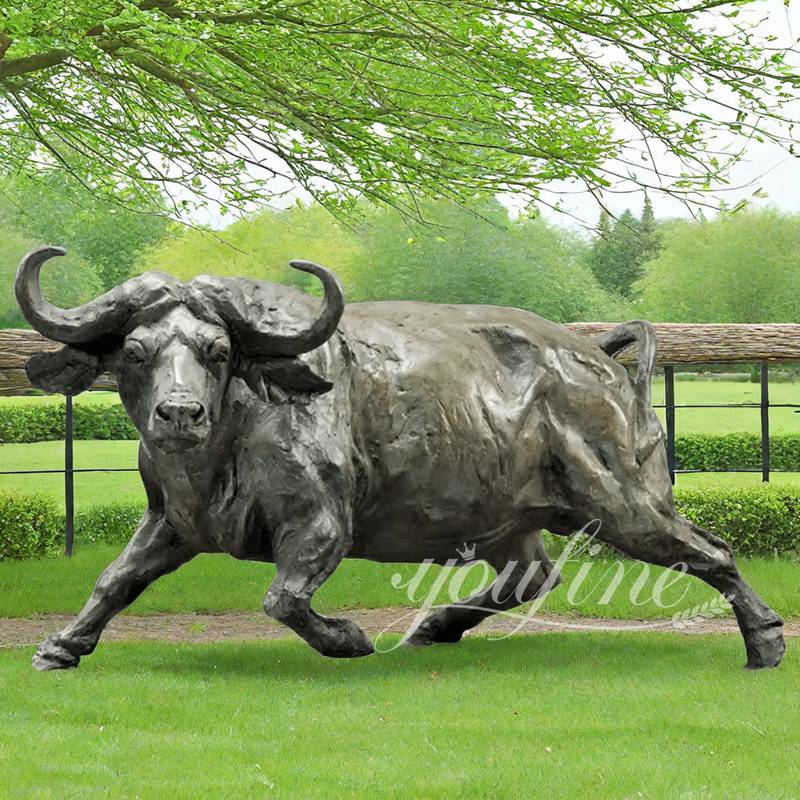 Large Outdoor Bronze Running Buffalo Statue for Sale (2)