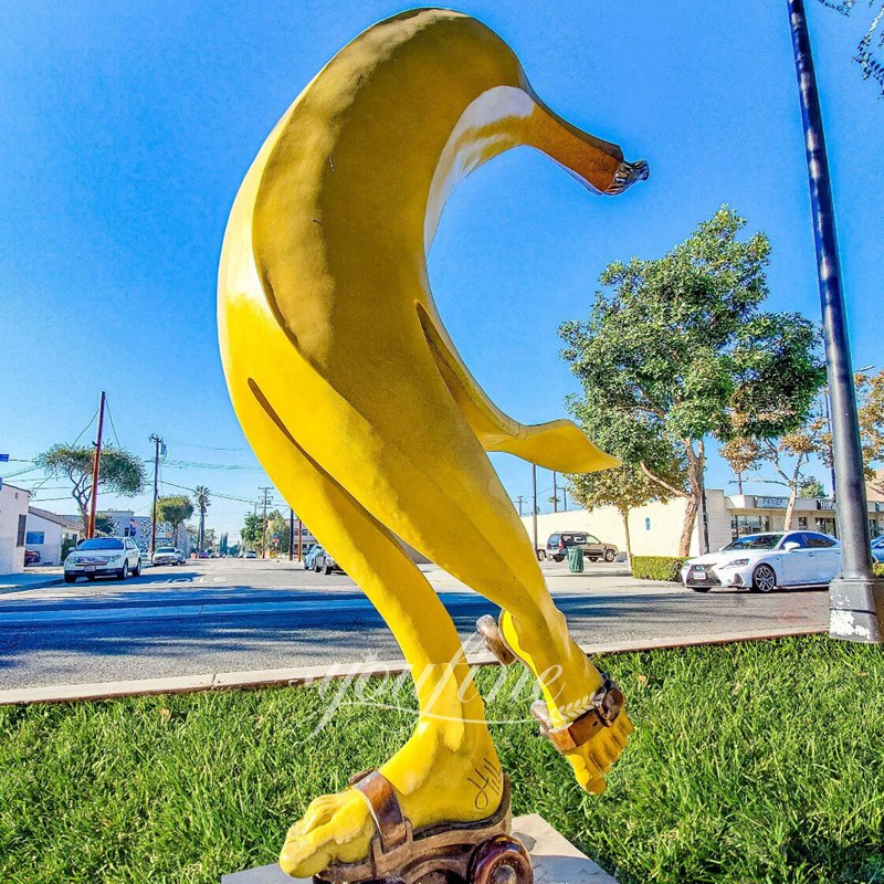 Large Outdoor Bronze Skating Banana Sculpture