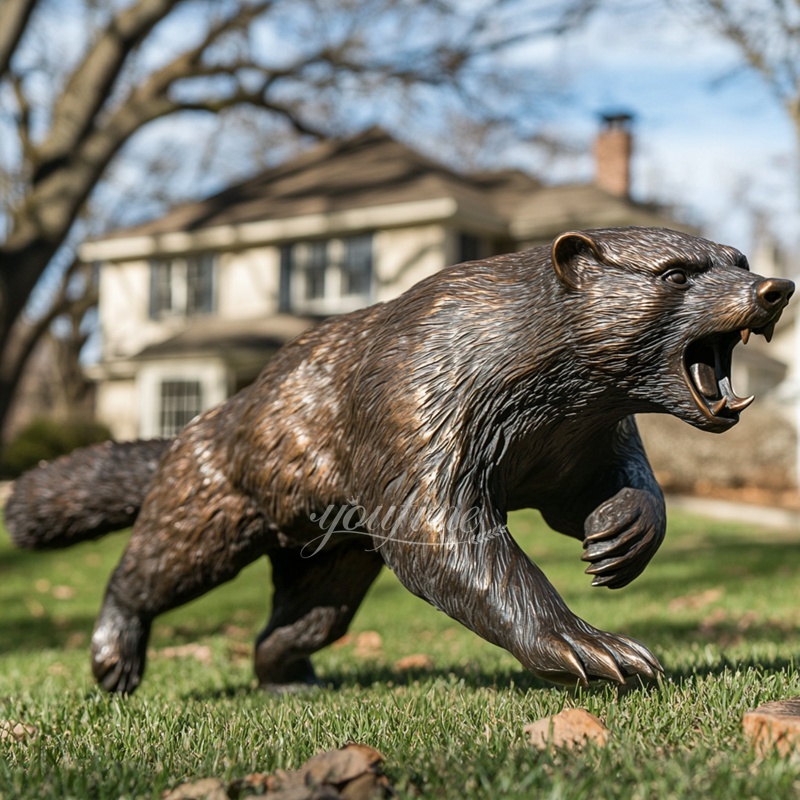 Large Outdoor Bronze Wolverine Animal Sculpture