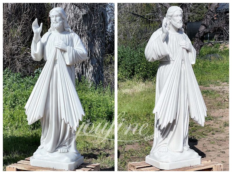 Large Outdoor White Marble Divine Mercy Statue Details