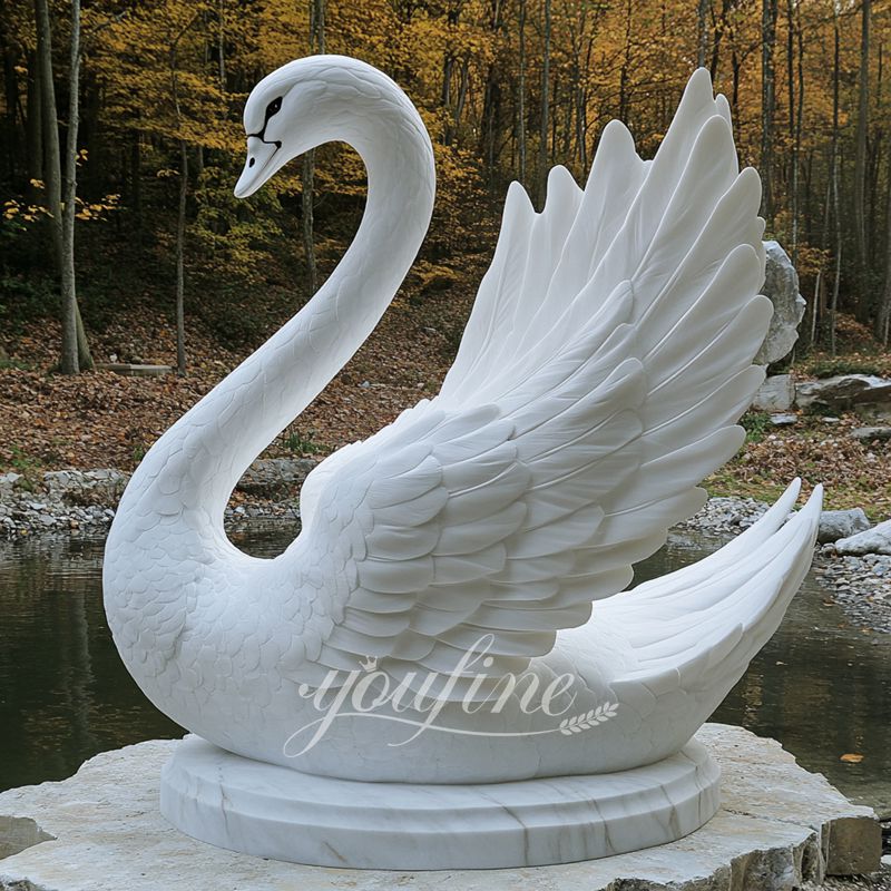 Large Outdoor White Marble Swan Statue