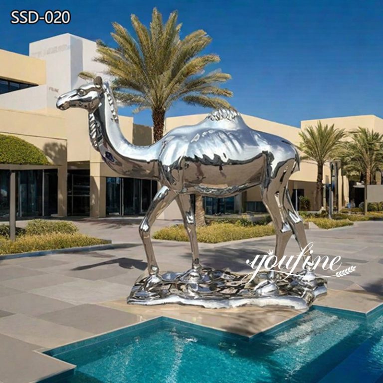 Large Size Outdoor Mirror Polished Stainless Steel Camel Statue for Sale (1)