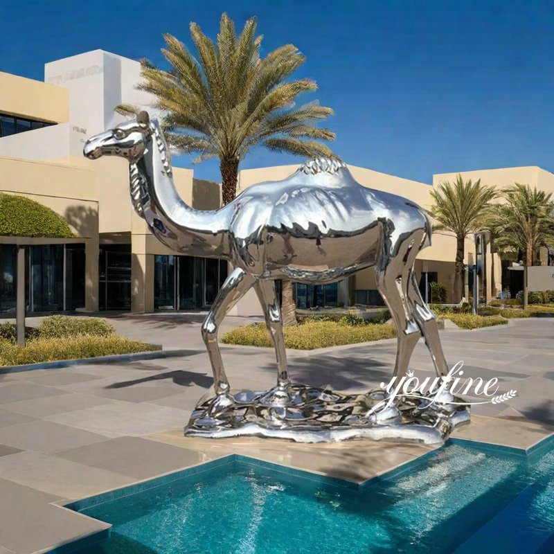 Large Size Outdoor Mirror Polished Stainless Steel Camel Statue for Sale (6)