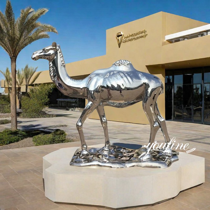 Large Size Outdoor Mirror Polished Stainless Steel Camel Statue for Sale (7)