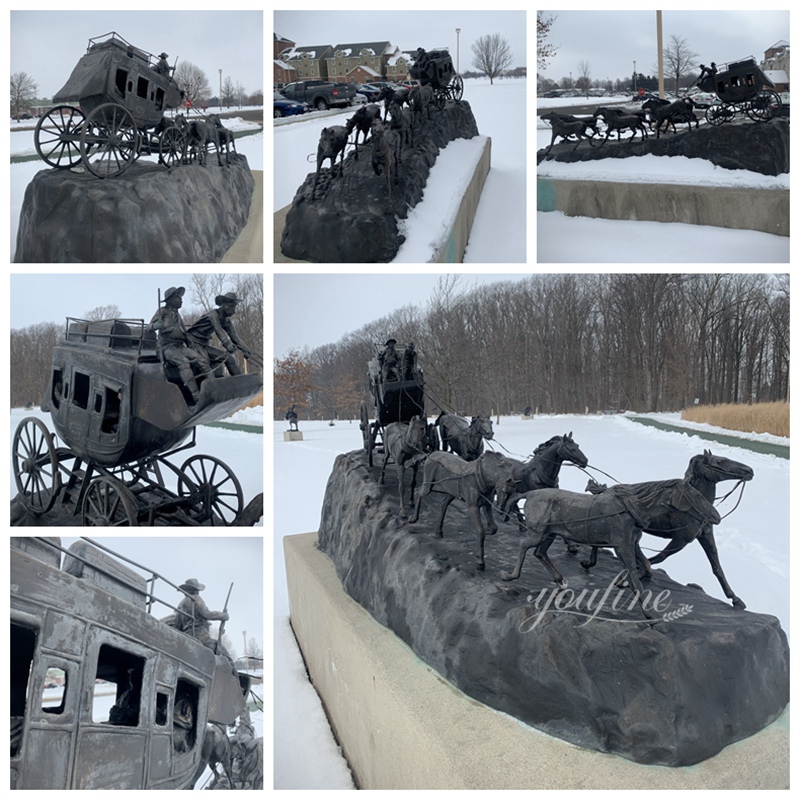 Large Stagecoach Bronze Sculpture Details