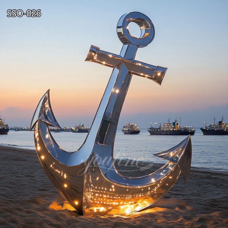 Large Stainless Steel Anchor Sculpture for Seaside Decor