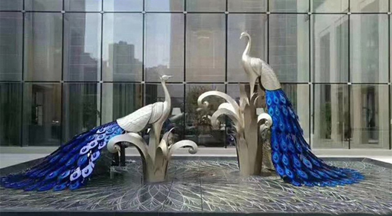 Large Stainless Steel Peacock Statue (1)
