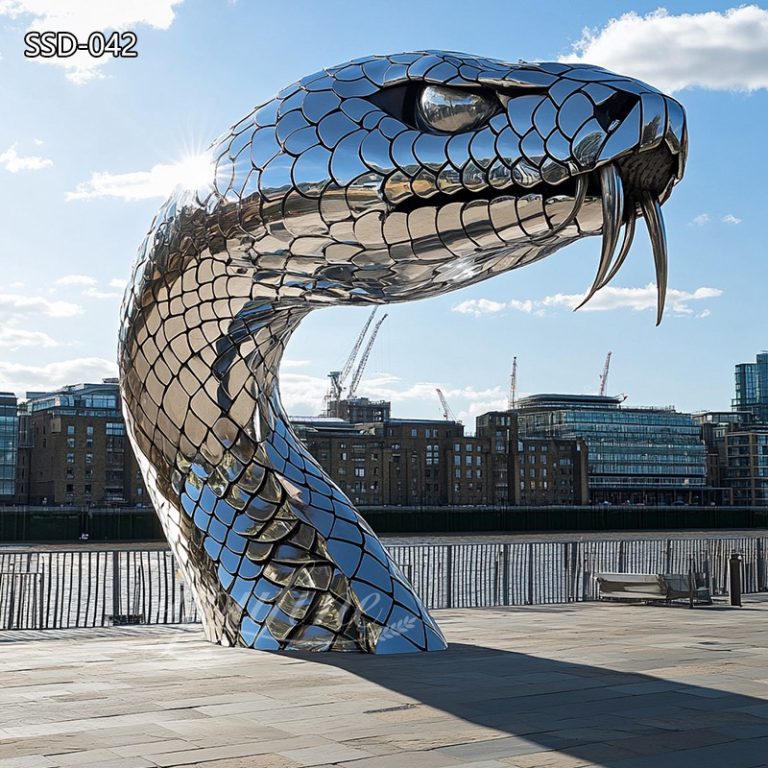 Large Stainless Steel Snake Head Sculpture