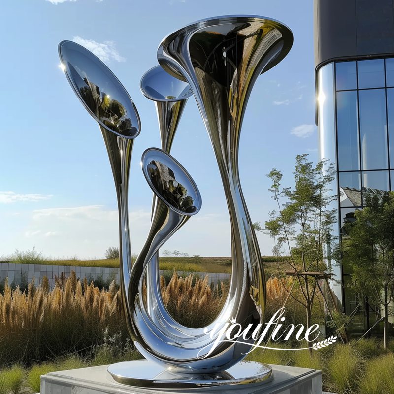Large Stainless Steel Trumpet Sculpture (2)