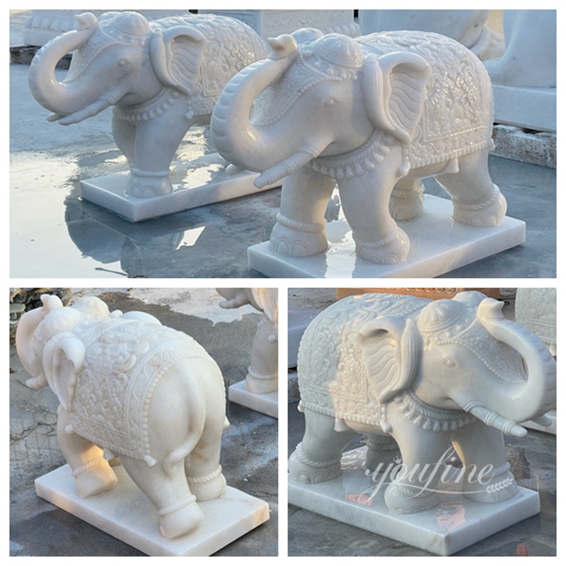 Large White Marble Elephant Statue Details