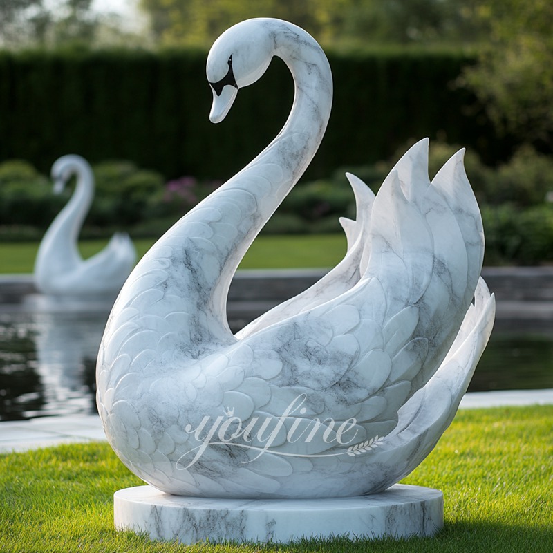 Large White Marble Swan