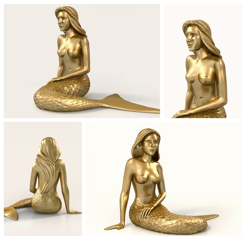 Life Size Brass Mermaid Statue Details