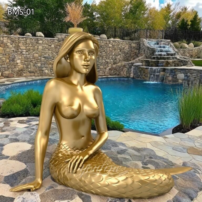 Life Size Sitting Brass Mermaid Statue for Home Decor