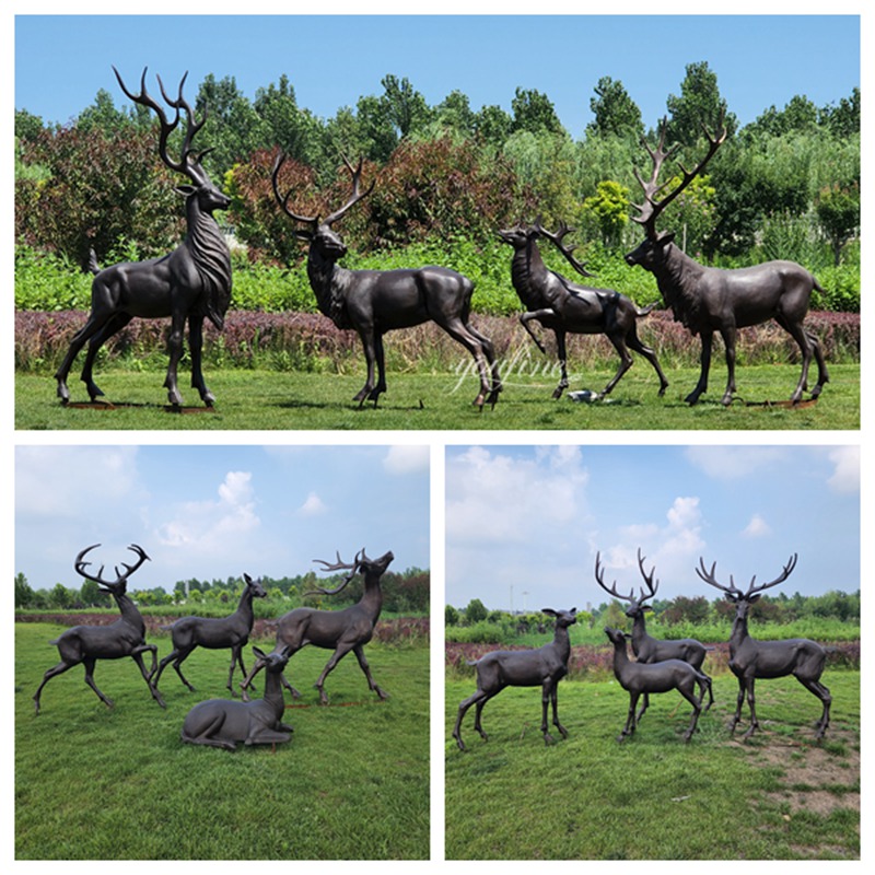 Life Size Bronze Deer Family Statues Finished Display from YouFine Factory