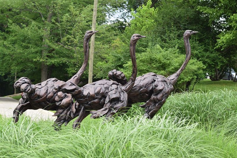 Life Size Bronze Ostrich Family Sculpture for Sale