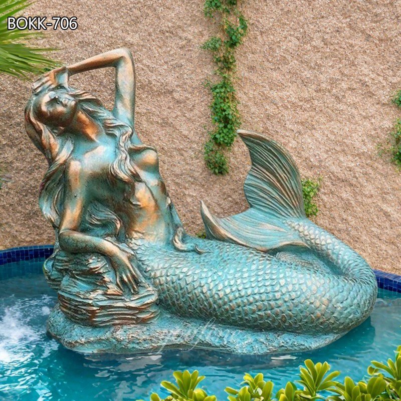 Life Size Lying Bronze Mermaid Statue for Garden Decor