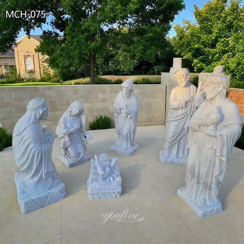 Life Size White Marble Nativity Scene Statue for Church Decor