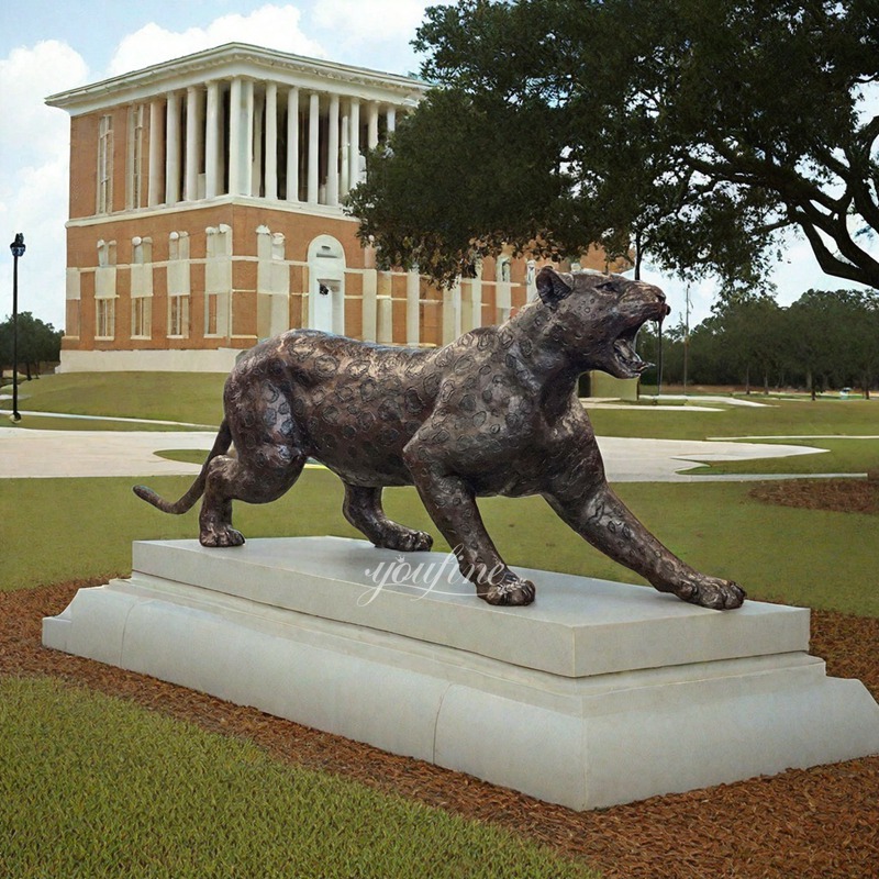 Life Size Roaring Jaguar Bronze Statue