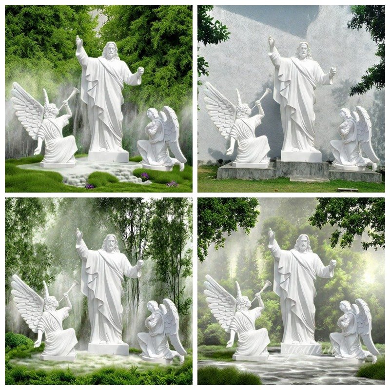 Life Size Stone Jesus Statue with Two Kneeling Angels Application Scenes