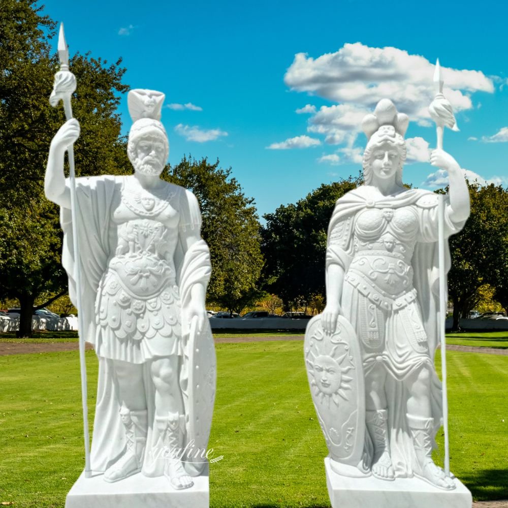 Life Size White Standing Marble Warrior Statue for Outdoor Decor