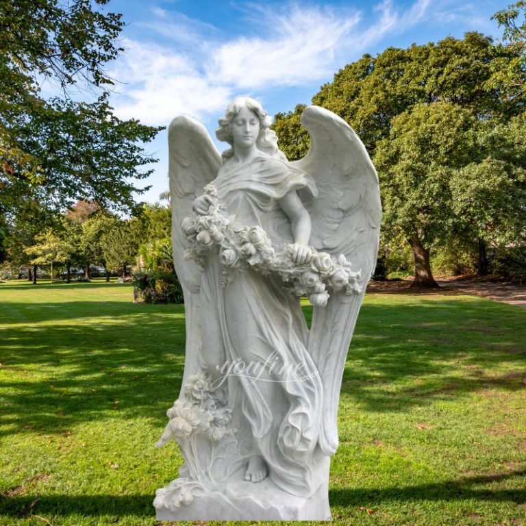 Life-size Marble Angel Statue with Flower