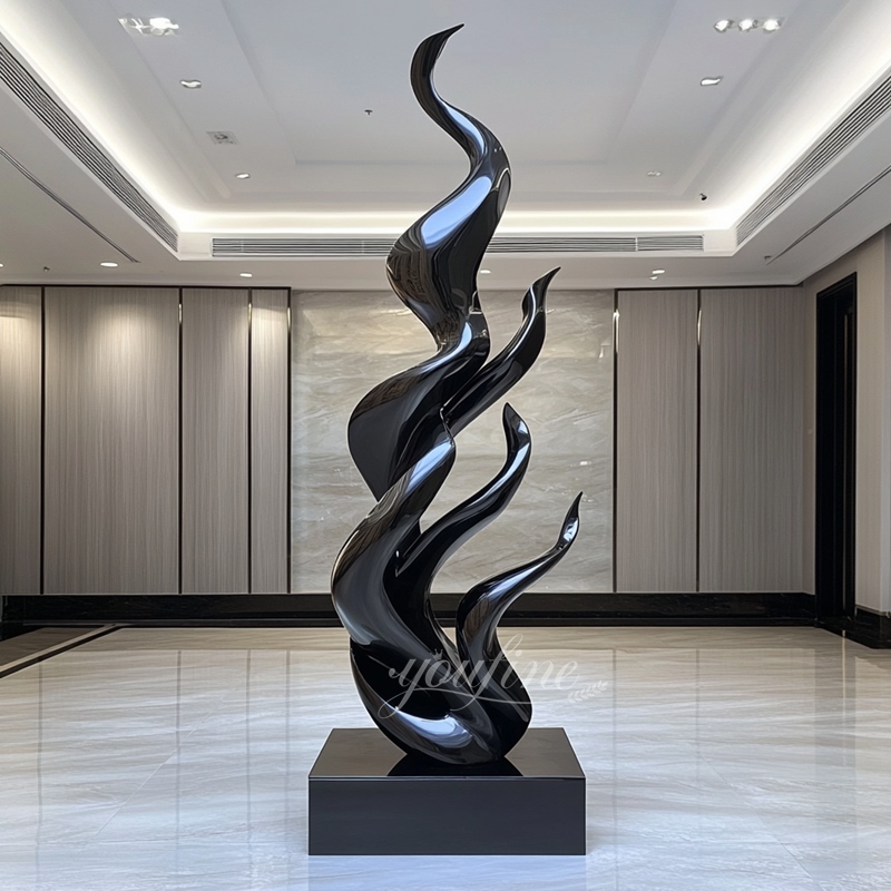 Luxury Abstract Black Metal Sculpture for Hotel Lobby Decor 