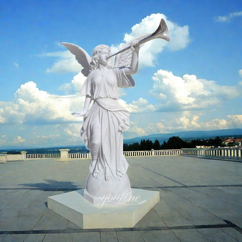 Marble Angel Blowing Trumpets Statue