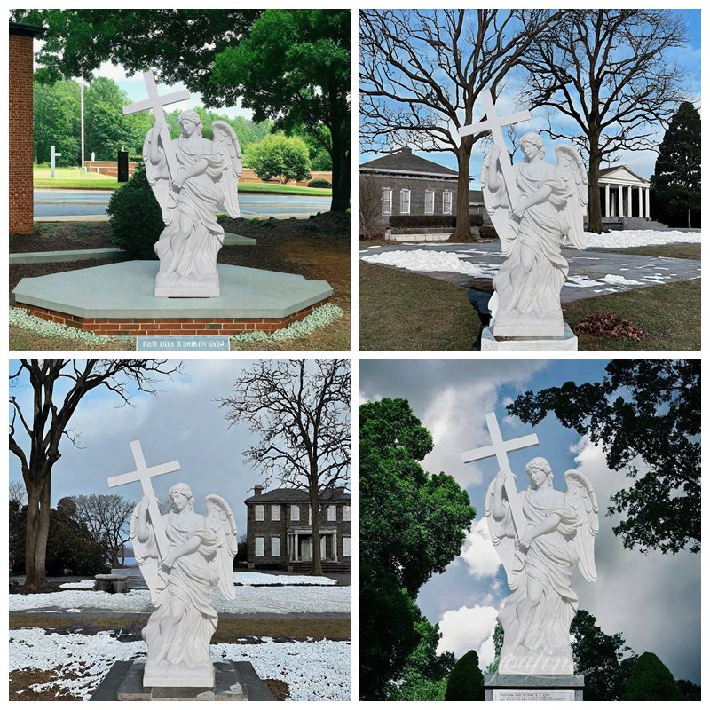 Marble Angel Statue with Cross Application Scenes