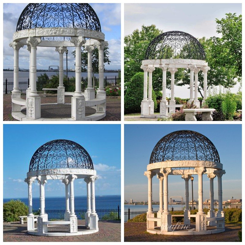 Marble Pavilion with Carved Flowers for Outdoor Garden