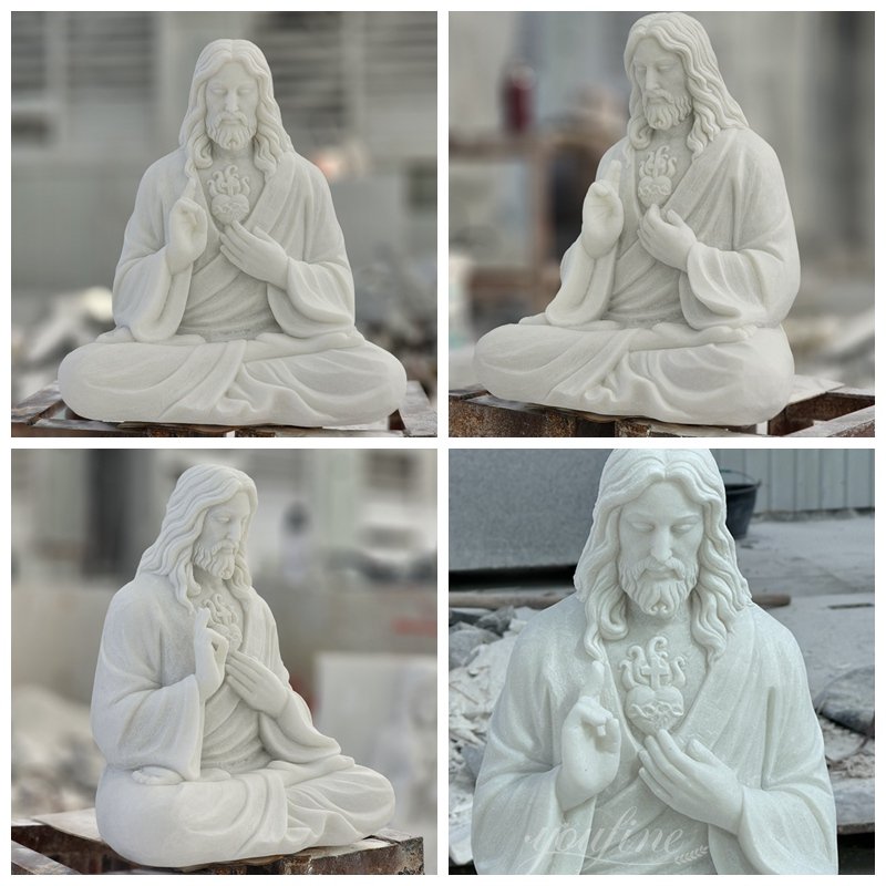 Marble Sitting Meditating Jesus Statue Details