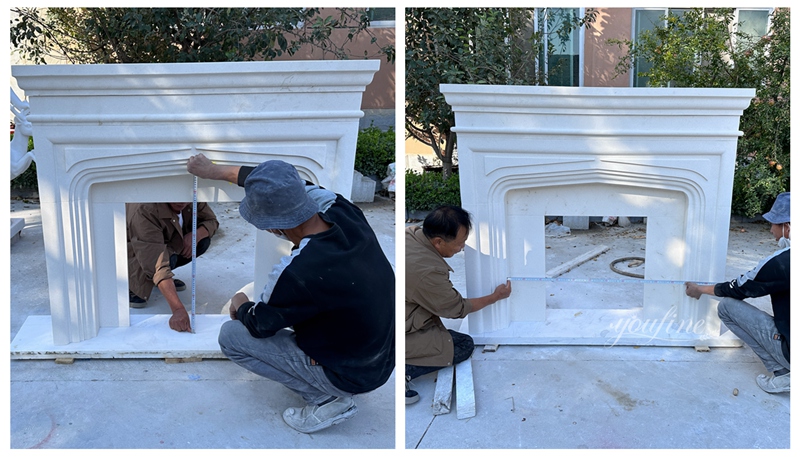 Measuring the length and width of the marble fireplace