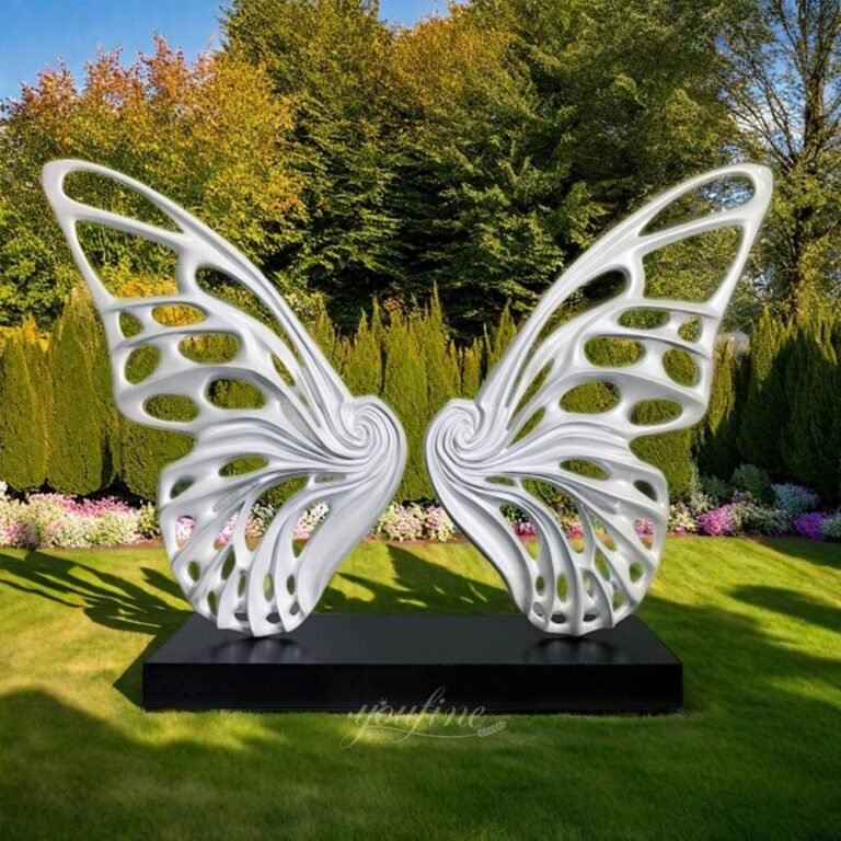 White Metal Large Butterfly Wing Garden Sculpture