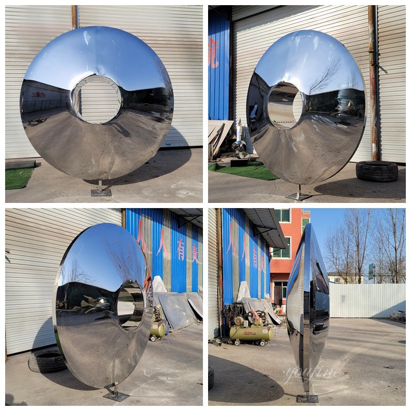 Mirrored Garden Metal Circular Disc Sculpture Details