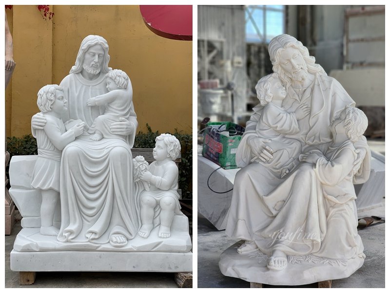 More Marble Jesus and Children Sculptures