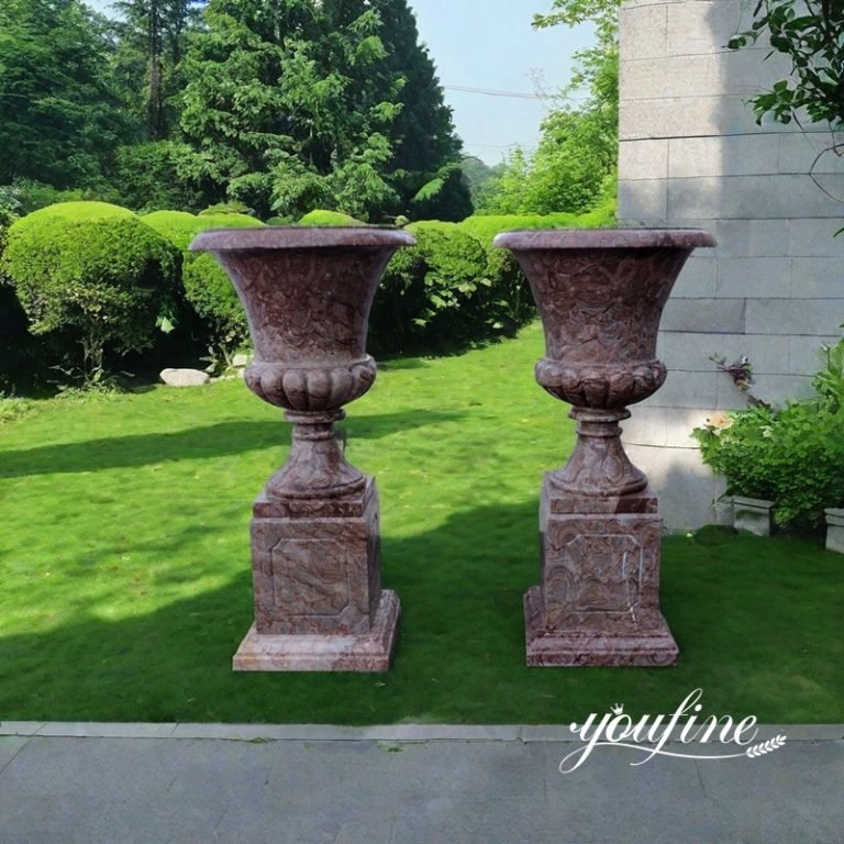 Natural Red Marble Planter Pots Garden Decor