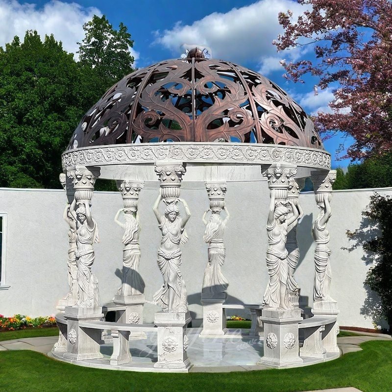 Ornate Victorian-Style Marble Gazebo for Outdoor Garden