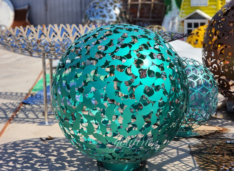 Outdoor Blue Metal Hollow Ball Sculpture