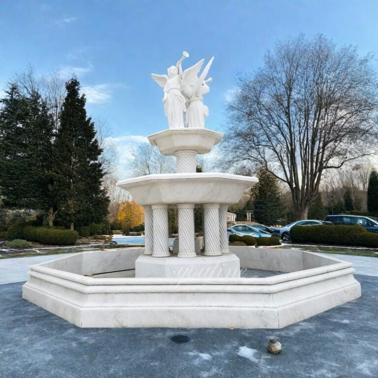 Outdoor Large Marble Angel with Trumpet Water Fountain