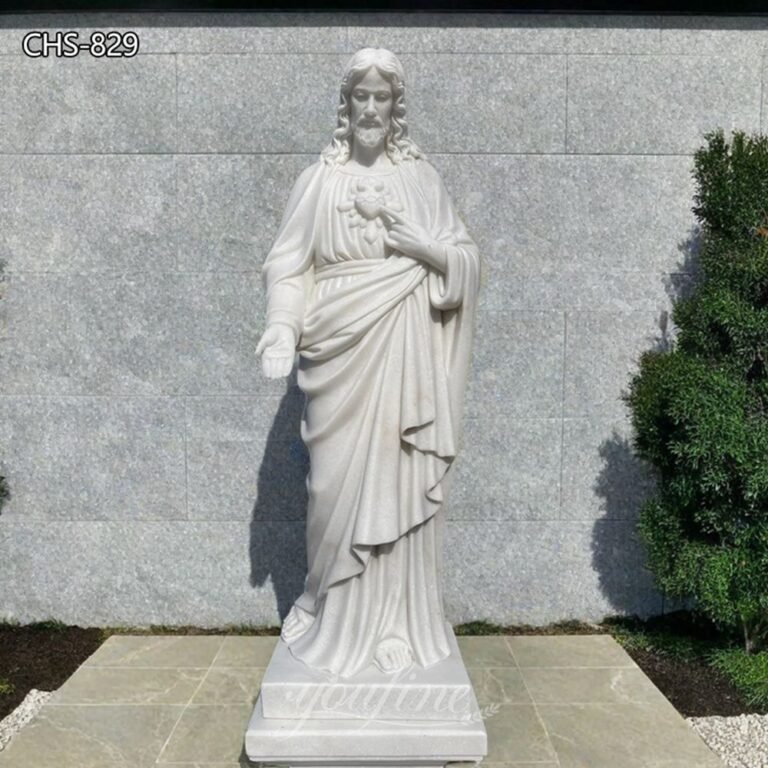 Outdoor White Marble Jesus Statue with One Palm Down