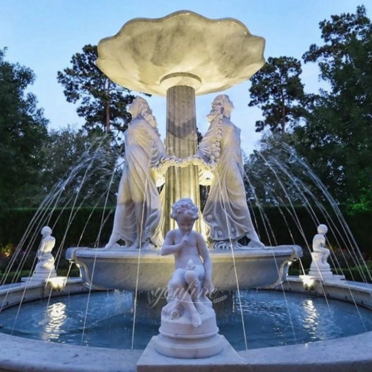 Outdoor Marble Water Fountain Lady Statue