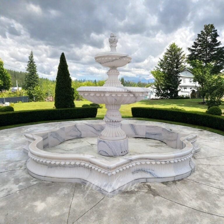 Outdoor Tiered White Marble Water Fountain for Garden Decor