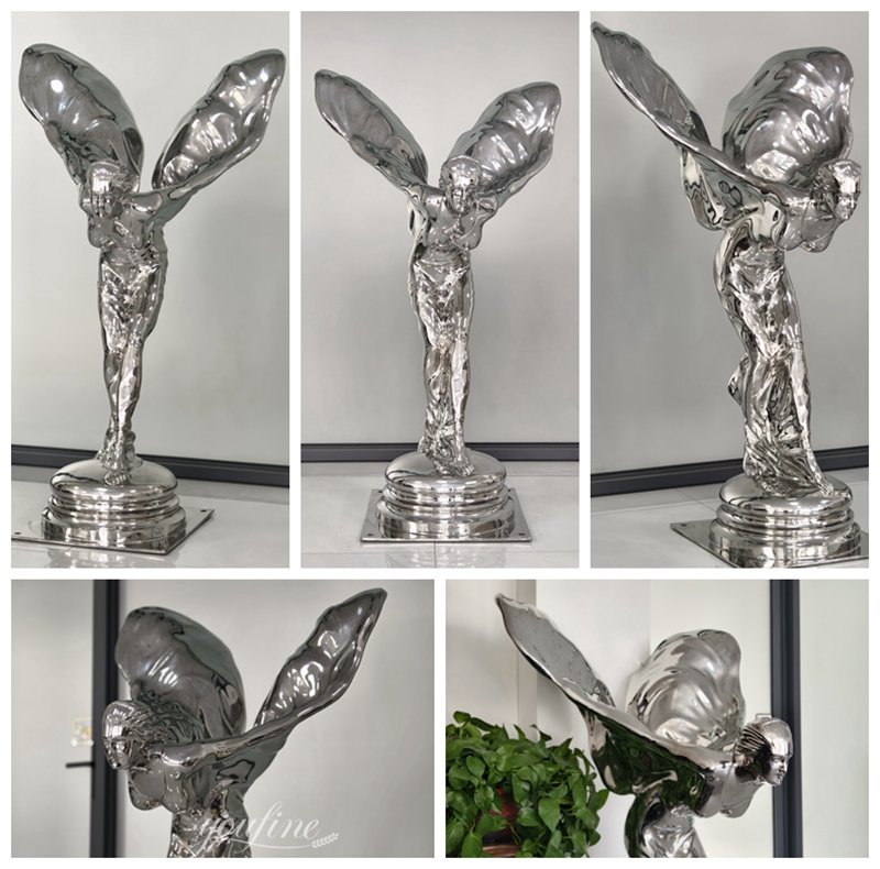 Silver Rolls Royce Stainless Steel Spirit of Ecstasy Statue Details