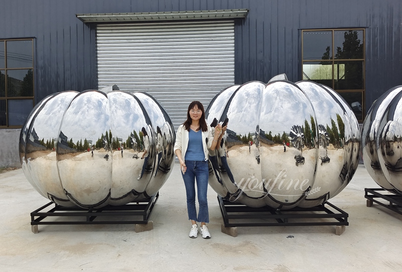 Silver large stainless steel pumpkin sculpture 