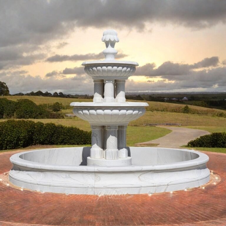 Simple White Marble Outdoor Tiered Fountain