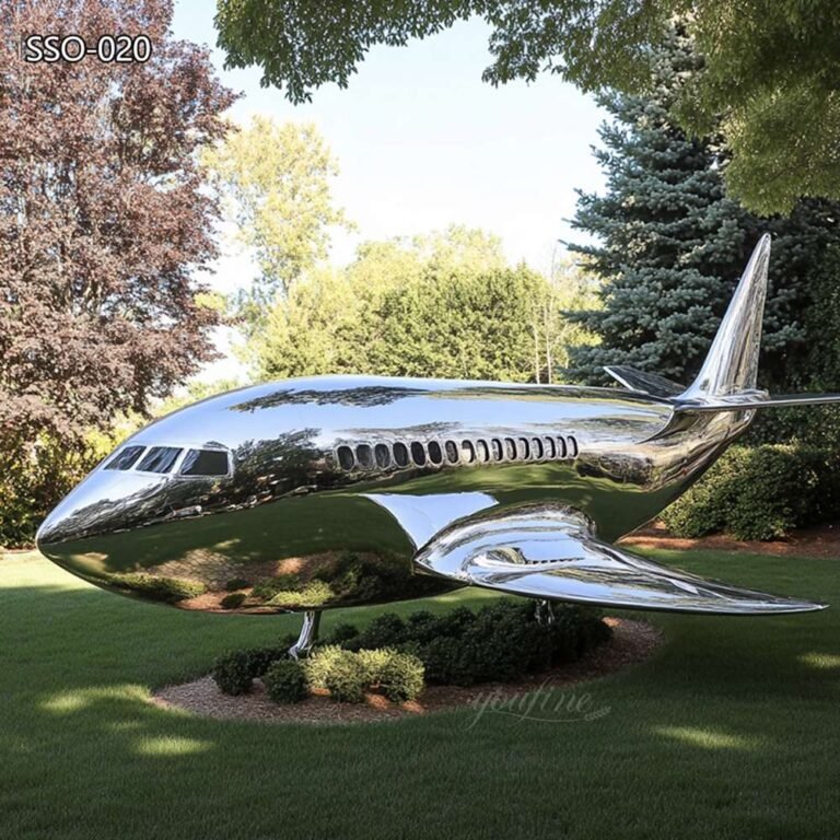 Modern Stainless Steel Airplane Statue for Yard Decor