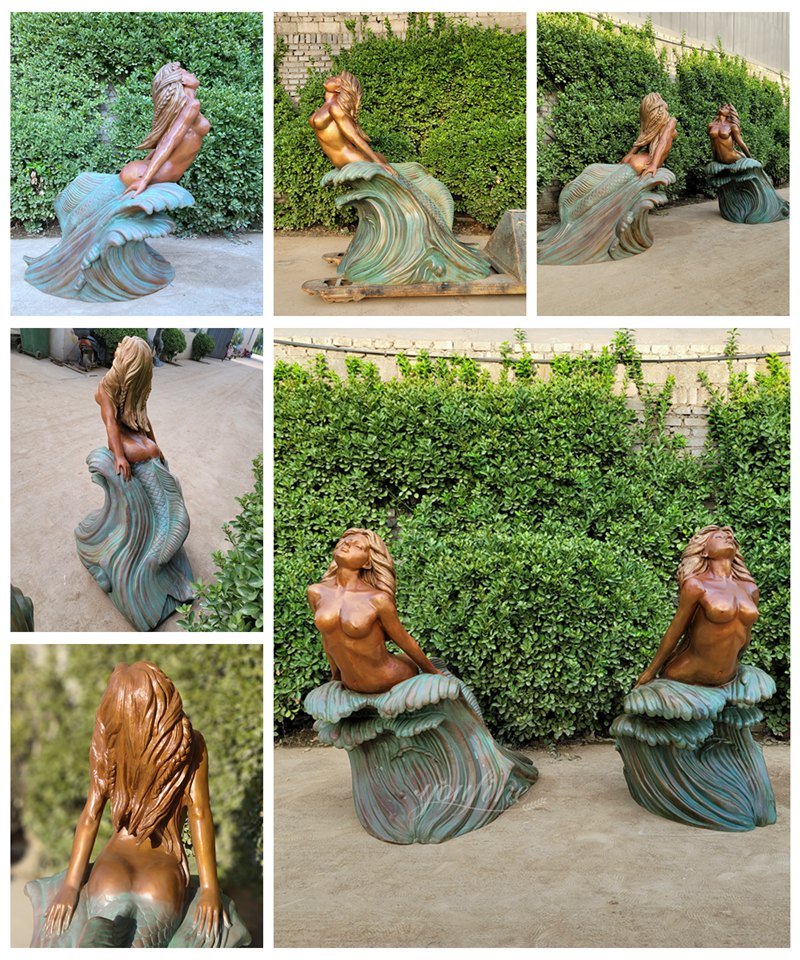 Swimming Bronze Mermaid Details for Lawn Ornament