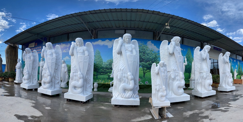 These are 8 marble Saint Michael Archangel sculptures completed in the YouFine factory