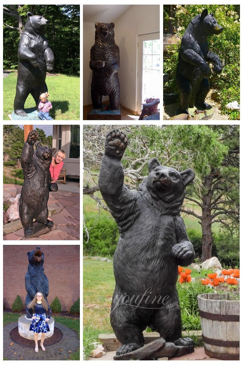 Various Bronze Standing Black Bear Sculptures