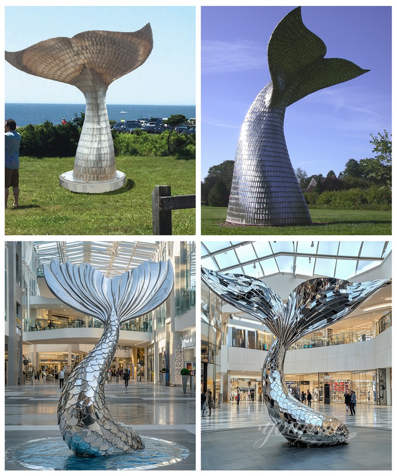 Various Large Stainless Steel Whale Tail Statues